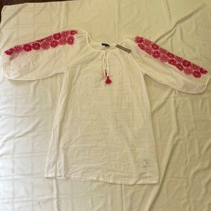 J.Crew white cotton dress with hot pink embroidery